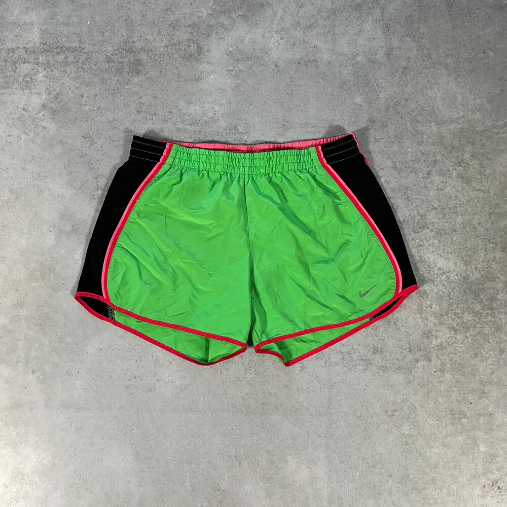 Nike Womens Dri-FIT Tempo Running Shorts Green Pink Size Small Mesh Panels